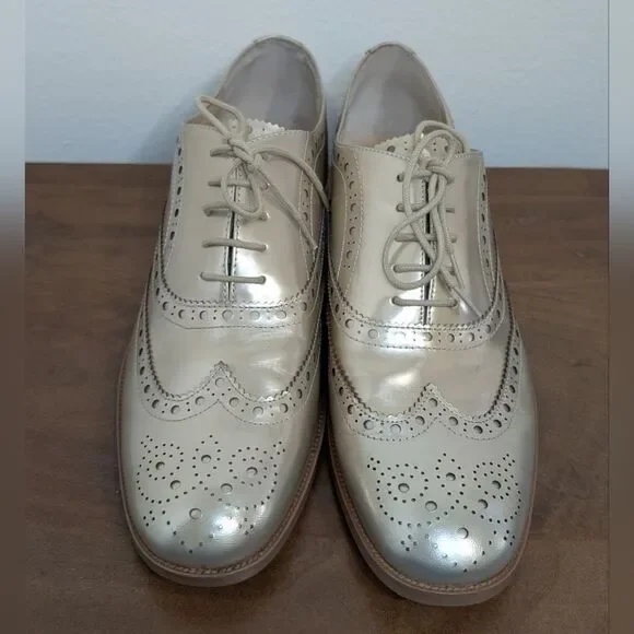 Botkier Preppy Gold Metallic Academia Menswear Wingtip Oxford Loafers 9.5 - Picture 3 of 16